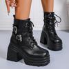 Fashion Punk Style Chunky Heel Ankle Boots for Women Fashion Buckle Strap Platform Shoes Woman Autumn Winter Black Gothic Combat Boots