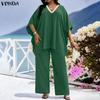 VONDA 2 шт. Женский свободный комплект из блузки с рукавами летучая мышь и брюк, повседневный, оверсайз, два предмета