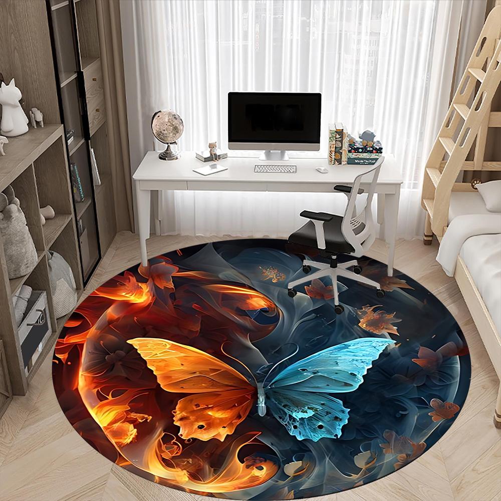 1pc Butterfly Print Carpet for Office Non-Slip, Round Carpet, Soft & Comfortable, Carpet for Office, Lightweight Round Floor Mat