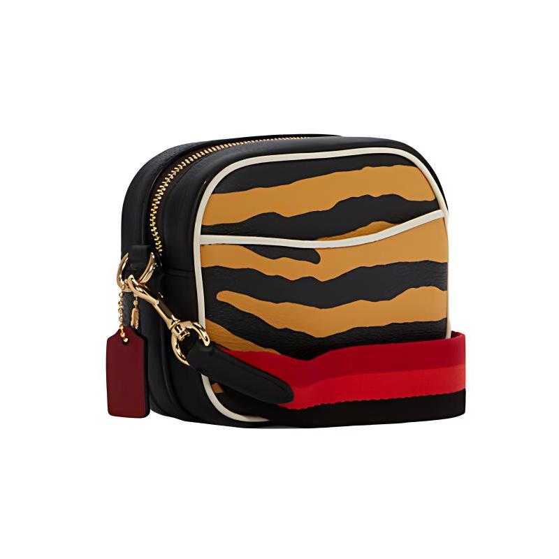 Coach Сумка-кроссбоди Dempsey 14 из тигровой кожи, женская, маленькая, желто-черная.