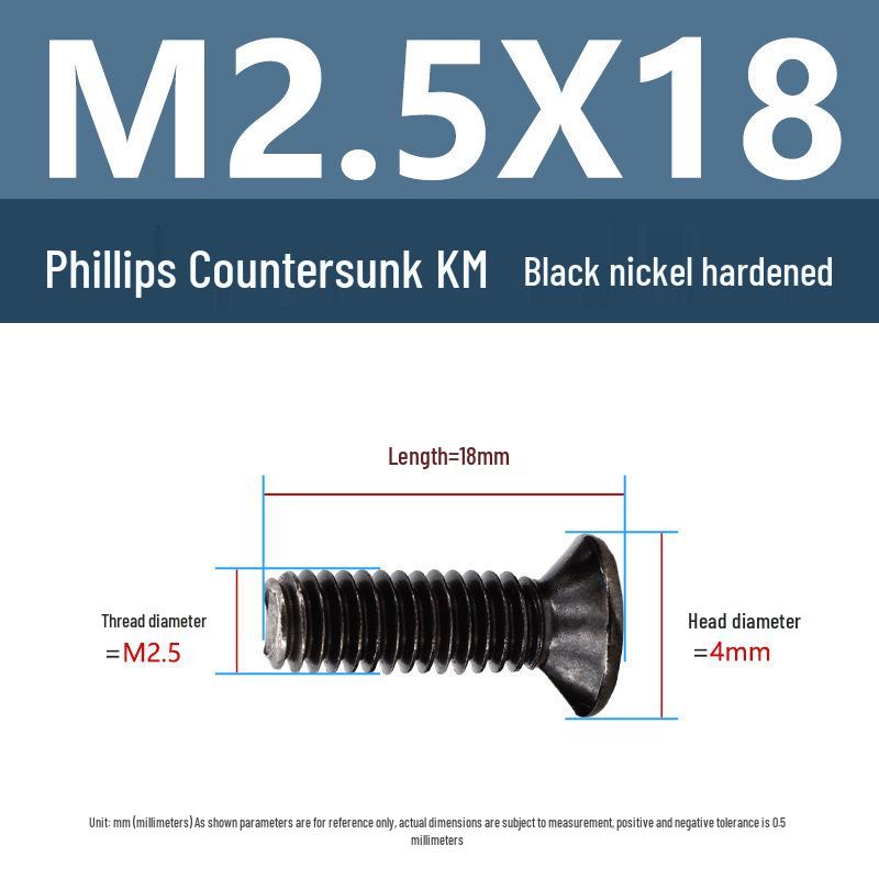 Yigu Carbon Steel Black Nickel Hardened KM Phillips Flat Head Screws M2-M4 for Electronics
