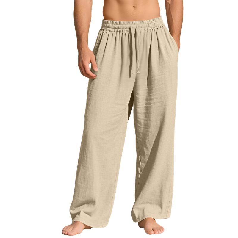 Мужские льняные свободные повседневные спортивные брюки с карманами и завязками однотонные модные деловые брюки