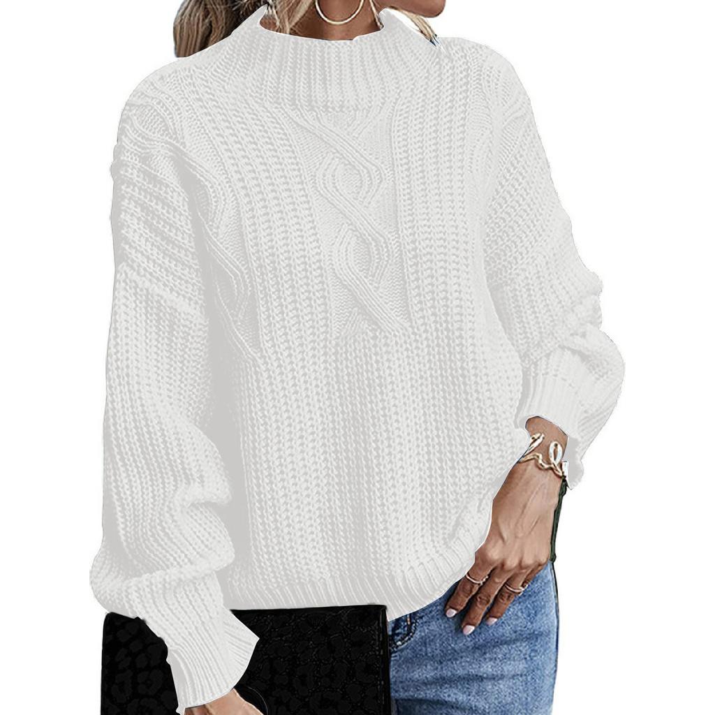 Женский свободный удобный свитер с воротником, однотонный вязаный свитер с длинными рукавами, пуловер