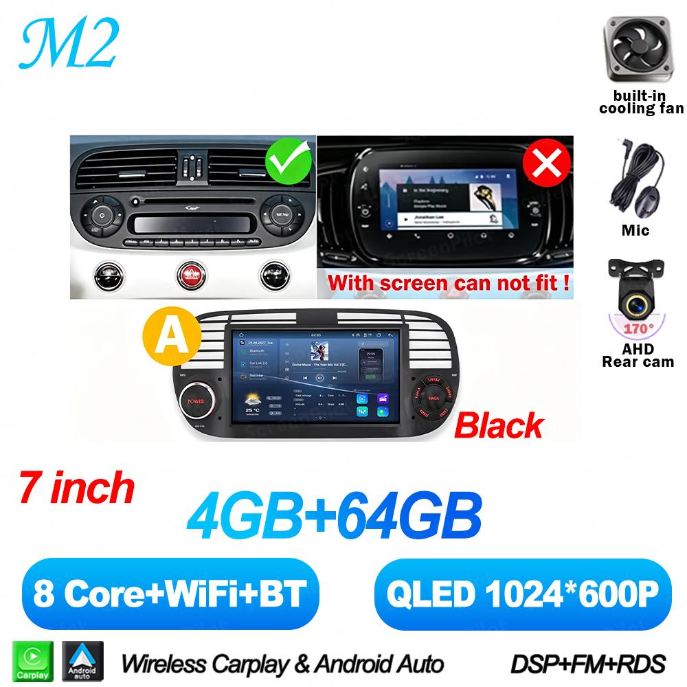 7 Inch Android 16 For FIAT 500 Abarth 2007-2015 Car Radio Stereo Head Unit Multimedia Video Player GPS Navigation 8 Core 5G RDS