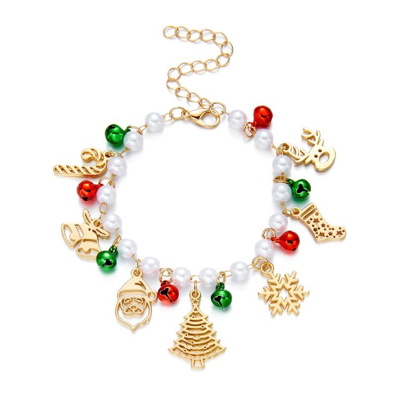 Christmas Theme Charm Bracelet With Pendant Tree Santa Reindeer Snowflake Adjustable Women