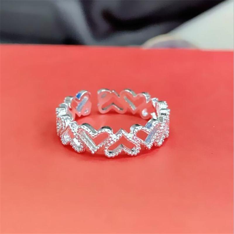 New Simple Personality Hollow Love Elegant 925 Sterling Silver Jewelry Sweet Heart-shaped Exquisite Opening Rings TYB557