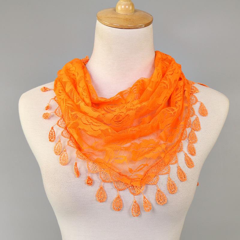 New Women Lace Monochrome Korean Triangle Scarves 140x48cm Fashionable Hollow Out Shawl Solid Rose Triangle Scarf