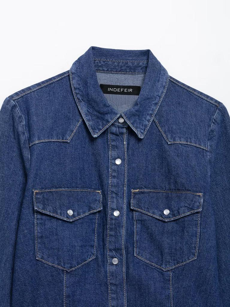 Женская мода весна 2025: Джинсовая рубашка европейского и американского стиля с длинными брюками