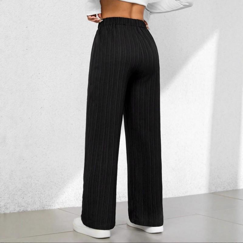 Casual Loose Wide-Leg High-Waist Straight Pants Winter Womens Solid Color Trousers