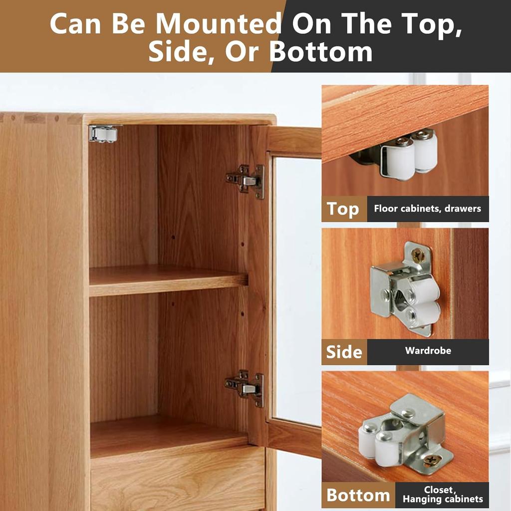 Double Roller Strong Hold Cupboard Cabinet Door Catches with Screws,Cabinet Catch Door Latch for Home Furniture Cabinet Cupboard