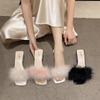 High-heeled Slippers Female Summer Wear 2025 New Fairy Wind Fluffy Slippers Internet Celebrity Thick Heel One-word Sandals Female