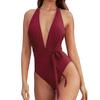 Women's Fashion Casual Red One-piece Swimsuit Deep V Neck Strap Swimsuit