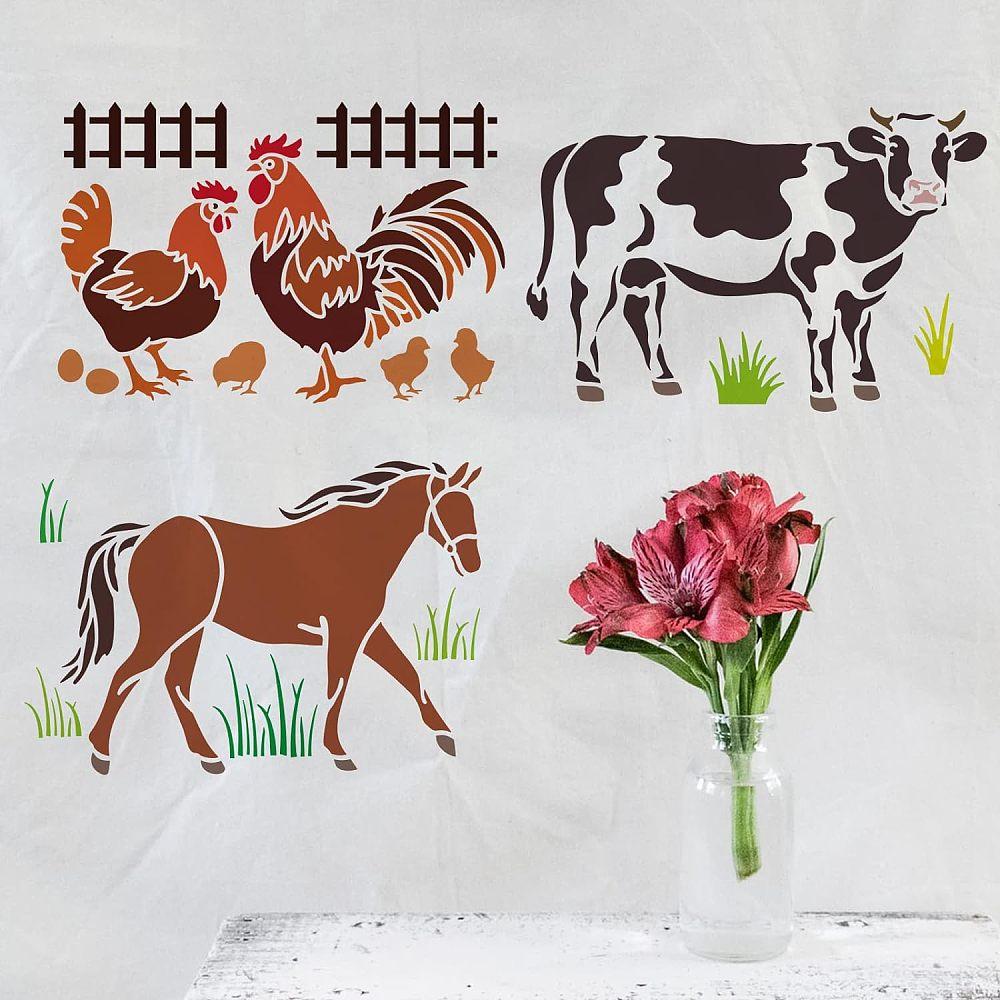 Plastic Reusable Drawing Painting Stencils Templates Sets for Painting on Fabric Canvas Tiles Floor Furniture Wood Animal Pattern 29.7x21cm 9pcs/set