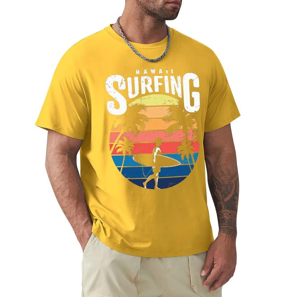 Винтажная футболка Hawaii Surfing Футболка Harajuku с коротким рукавом 100% хлопок Графика Футболка Топы