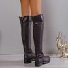 2023 New Fashion Thick-Heeled Leather Boots for Women, Over-the-Knee, Round-Toed