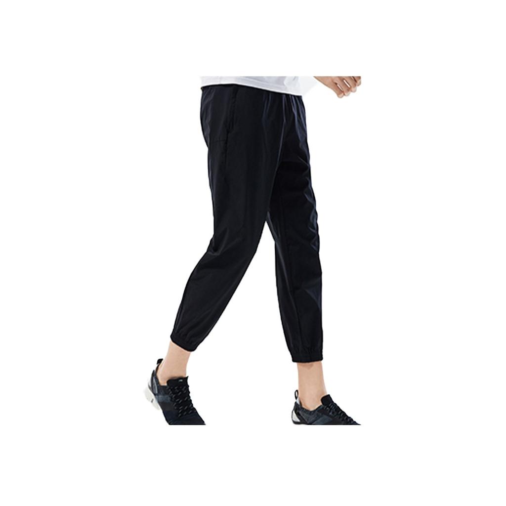 Мужские спортивные брюки Li Ning Breathable Letter Print Cuffed Nine-Point с манжетами, черные AYKQ191-1