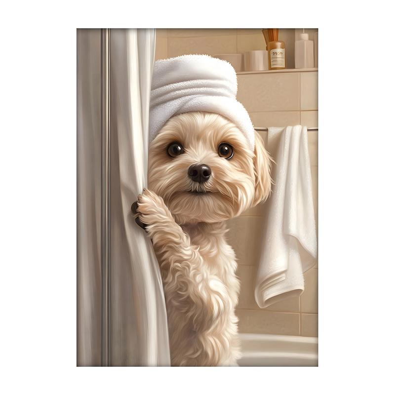 Cute Shower Dog Bathroom Decor Poster Dog in Bathtub Print Animal Murals Canvas for Home Decor Dog Lover Gifts