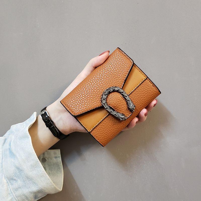 Сплошной цвет Wine God, женский кошелек, женский короткий тройной маленький кошелек, женский кошелек для монет, кошелек Диониса, сумка для карт, кожаный зажим