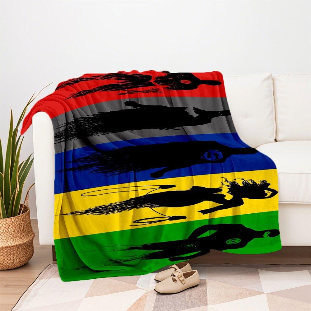DC Superhero Silhouette Rainbow Flag Print PosterBlanket Flannel Throw Blanket for Sofa, Bed, Travel, Camping, Office, Couch, Chair