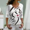 Handsome Woman's Face Print Women Tshirts Ladies Tops Long Sleeve V-neck Pullover Femme T-shirts T Shirt For Women