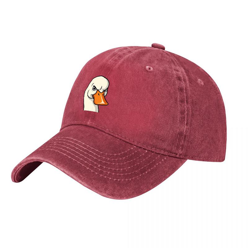 Duck Face Logo Washed Canvas Baseball Cap Unisex Adjustable Hat Casual Streetwear Style Fashionable Outdoor Sun Protection Hat