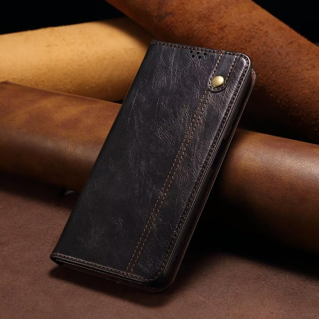 Luxury Retro Slim Leather Phone Wallet Case Stand For iPhone Xiaomi Redmi Huawei Samsung Google OnePlus Magnetic Card Flip Book Cover Bag