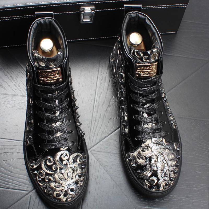 Мода Мужская Мода Повседневные Ботильоны Весна Осень Заклепки Роскошный Бренд Кроссовки Мужские Высокие Панк Стиль Обувь Zapatos Hombre a8