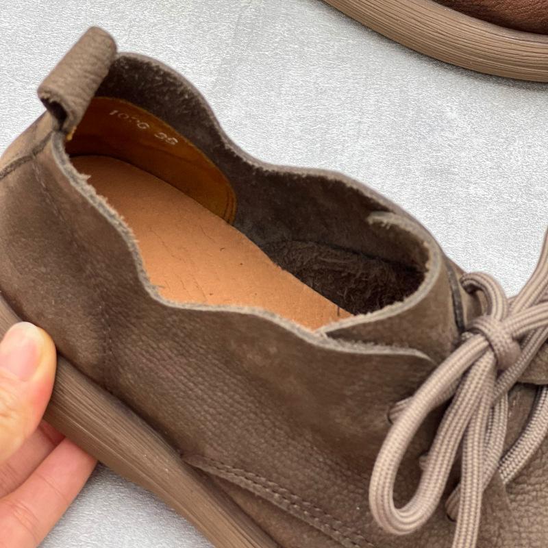 Женские туфли ручной работы с круглым носком в стиле ретро, с плоским верхом, с высоким берцем, со шнуровкой, из мягкой воловьей кожи, женские одинарные туфли