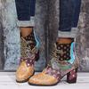 Модные женские ботинки большого размера, модный этнический стиль, повседневная мода, ретро, боковая молния, цветные блоки, на высоком каблуке, короткие кожаные ботильоны