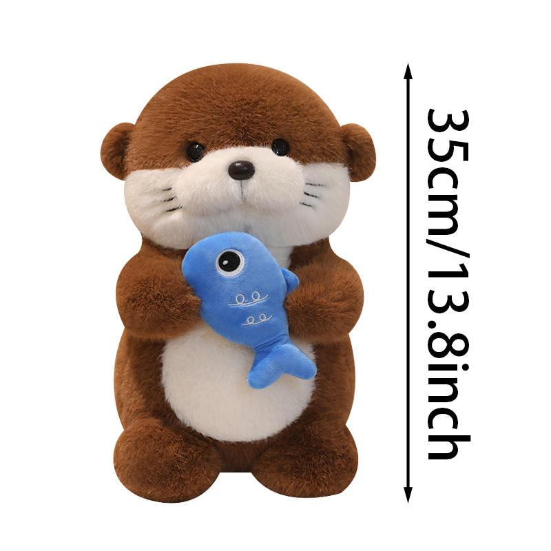 35cm Otter Plush Toy Soft Holding Fish Otter Doll Pillow Creative Otter Stuffed Animal Toy Birthday Gift For Kid Room Decor