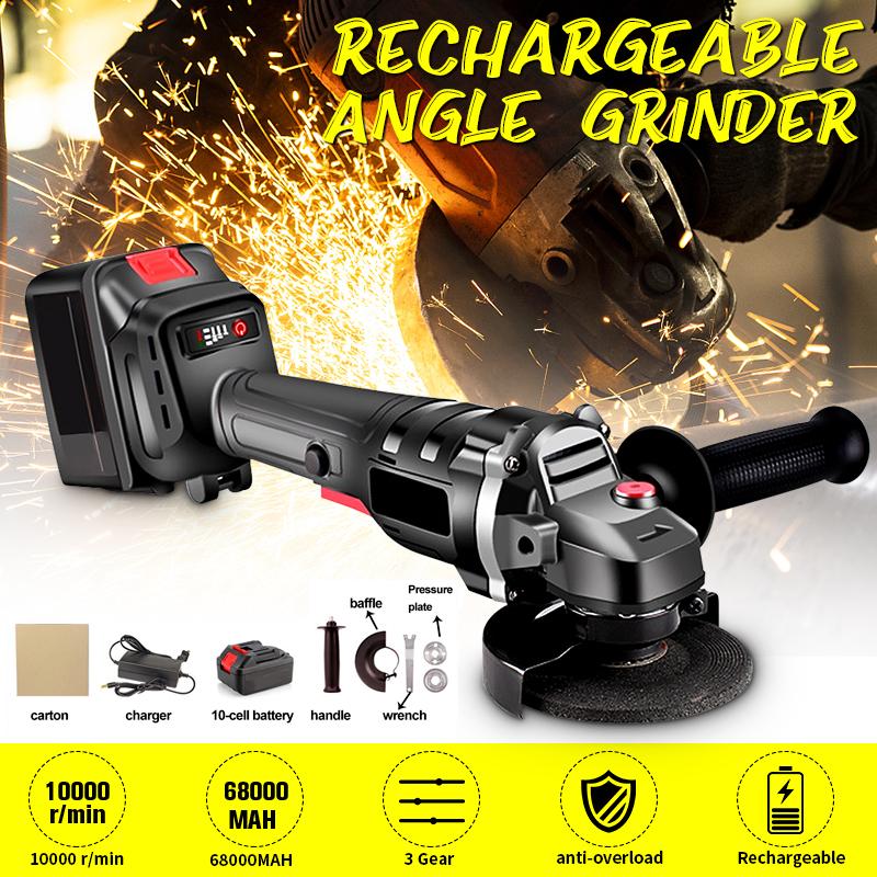 Angle Grinder Grinding Machine Electric Grinding Machine 18V 68000MAH Grinding Cutting Grinding Metal Power Tool 1/2xBattery