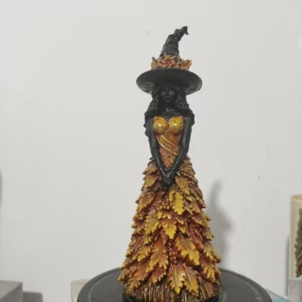 Leaf Gown Autumn Witch Figurine Rustic Forest Witch Table Decor Thanksgiving