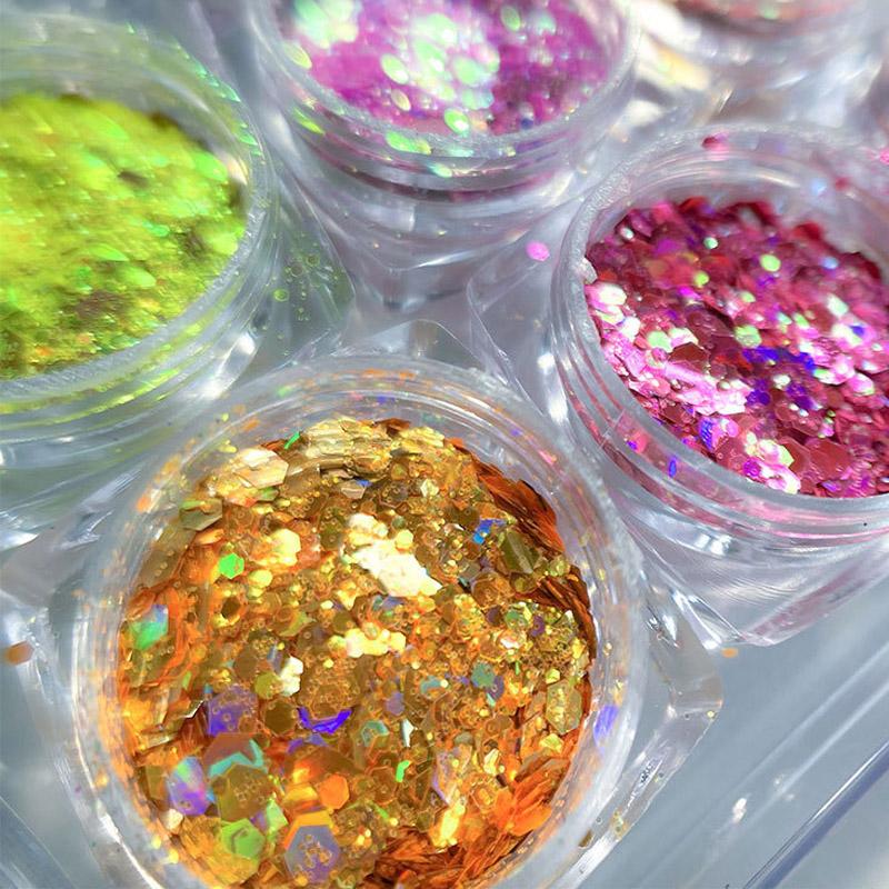 12 цветов/набор смешанных 3D ультратонких блестящих блесток для ногтей DIY хромированная пудра блестящая круглая толстая часть ослепительное украшение для маникюра