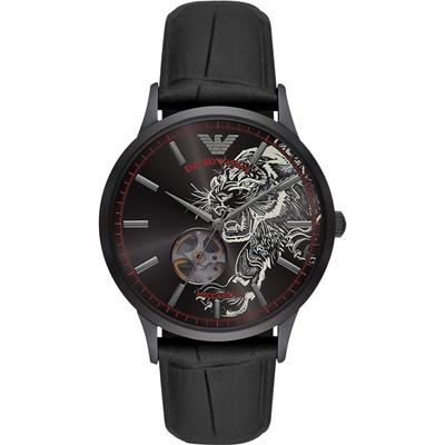 Мужские механические автоматические часы Renato Black Black Leather AR60046