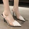 Fashion Summer 2024 Black for Office Work Footwear Pointed Toe Clear Thin Heels Ladies Shoes Sandals Women Plastic High Korea Luxury Vip