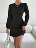 Round Neck Knitting Dress Waist Hugging Elegant Dress for Women Long Sleeve Solid Color Loose Dresses Causal Lotus Leaf Edge Dress