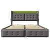 Upholstered Bed 140x200, Double Bed with LED Headboard and USB C Charging, Hydraulic Wooden Slatted Base, 300 kg, Grey, Cotton (Without Mattress)