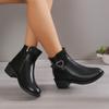 Women's Shoes  High Quality Side Zipper Women's Boots  Sale Belt Buckle Modern Boots Women New Round Toe Ankle Boots