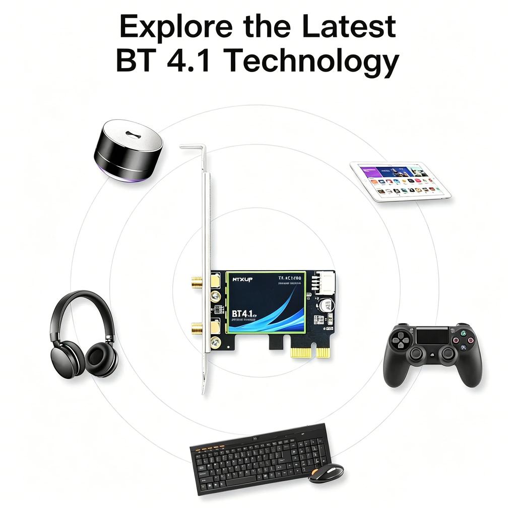KEBIDUMEI WiFi 5 AC1200 PCI-E Wireless Adapter BT4.1 Dual Band 2.4G/5GHz 802.11AC Network Card Desktop PC For Windows 7/10/11