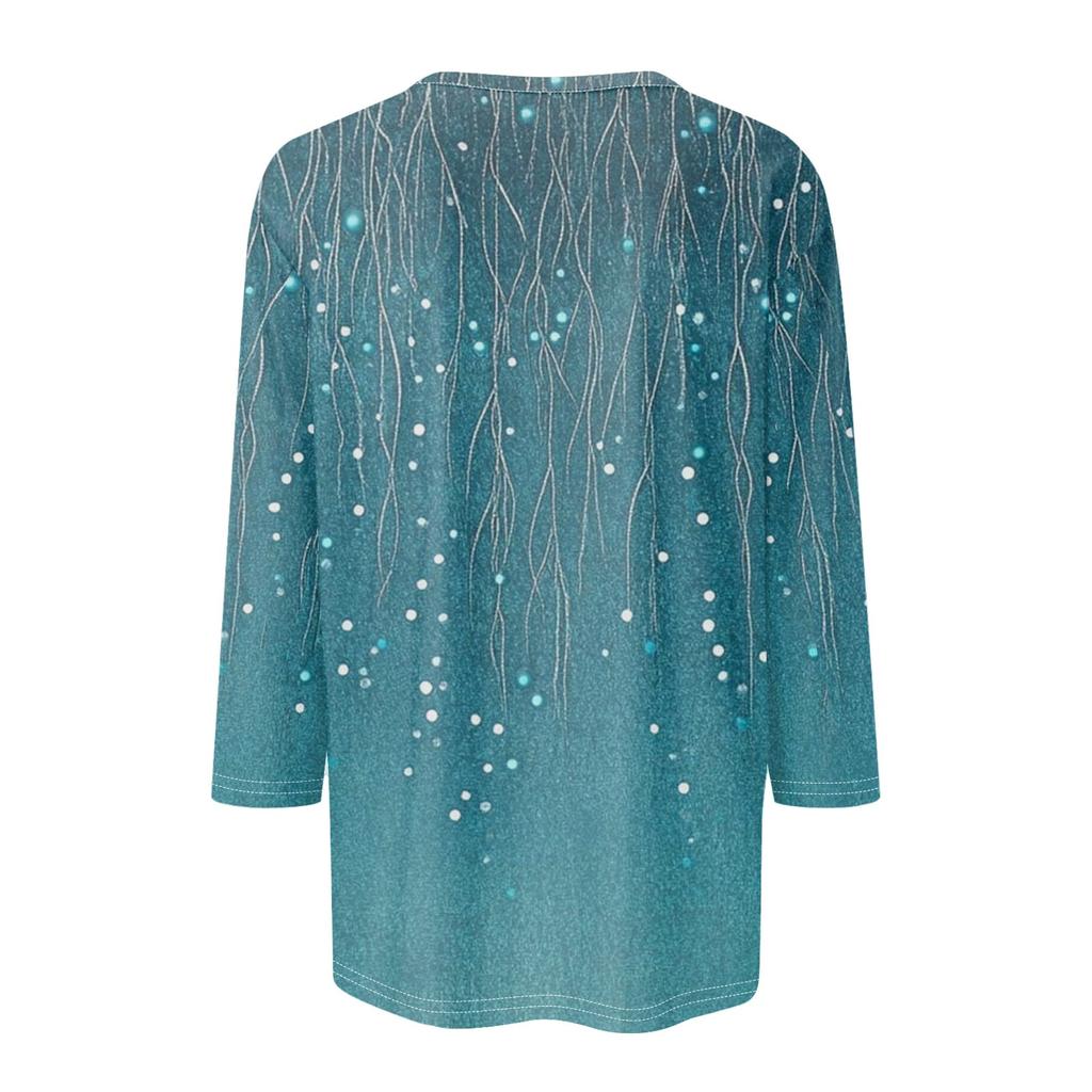 Women's Fashion Floral Print 7/10 Sleeve Loose Round Neck Top