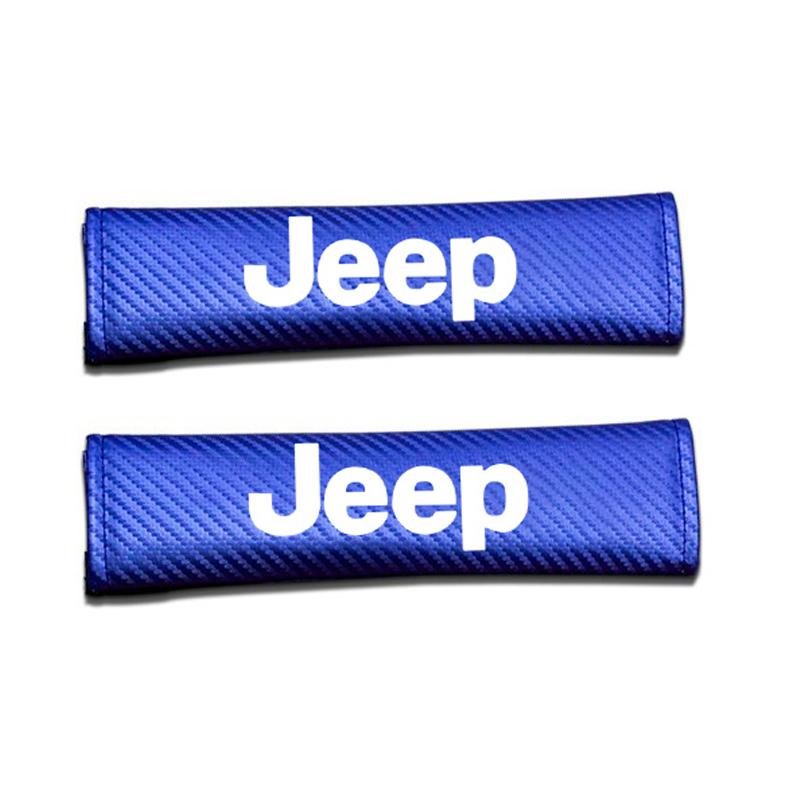 CNF1 2pcs Carbon Fiber Leather Safety Belt Shoulder Cover Accessories For Jeep Renegade Wrangler JK Gladiator Grand Cherokee Compass