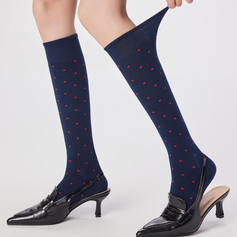 Women's Polka Dot Calf Socks - Spring/Autumn, Slimming, Sweet, Versatile, Korean Retro Style, Long Cotton, Slouchy Fit.