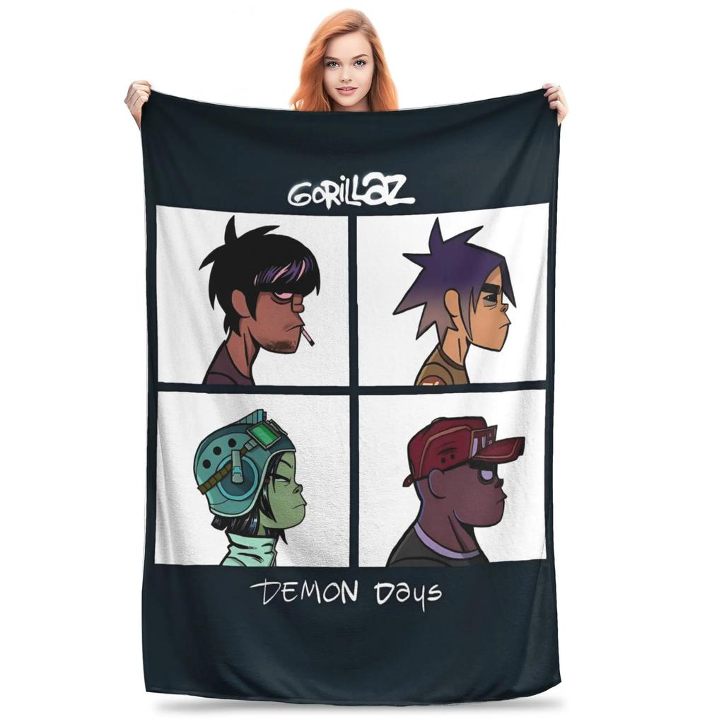 Плюшевое одеяло с графическим принтом музыкальной группы Gorillaz, теплое, мягкое, фланелевое покрывало для кровати, детской, дивана