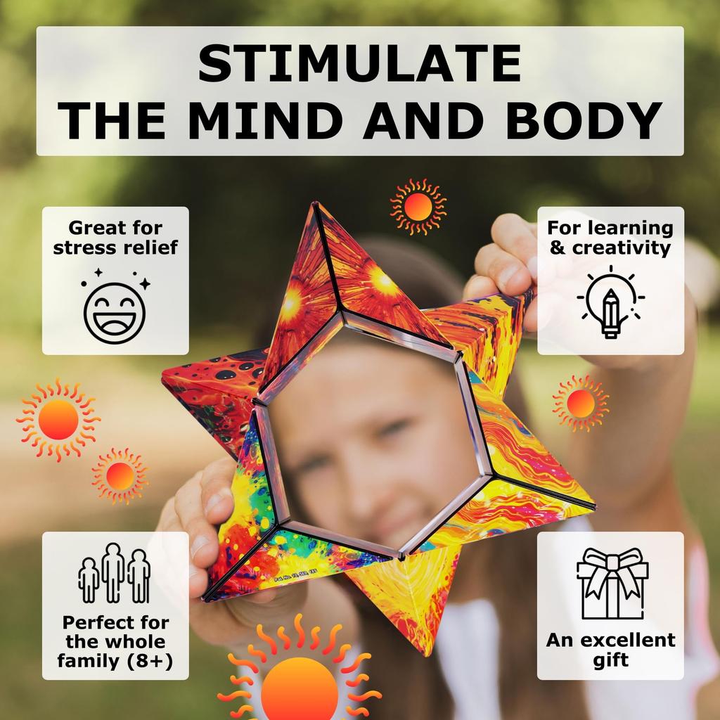 Запатентованный кубик-фигурка SHASHIBO Shape Shift Box с 36 редкоземельными магнитами, трансформирующийся в более чем 70 форм (Голограмма Солнечная)