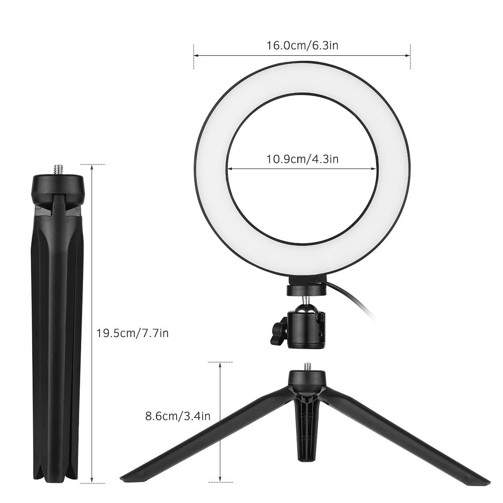 6 Inch Desktop LED Ring Light 3200K-5500K Dimmable Mini Camera Light Lamp 3 Light Modes 10 Brightness Levels with Mini Tripod Ballhead Adapter