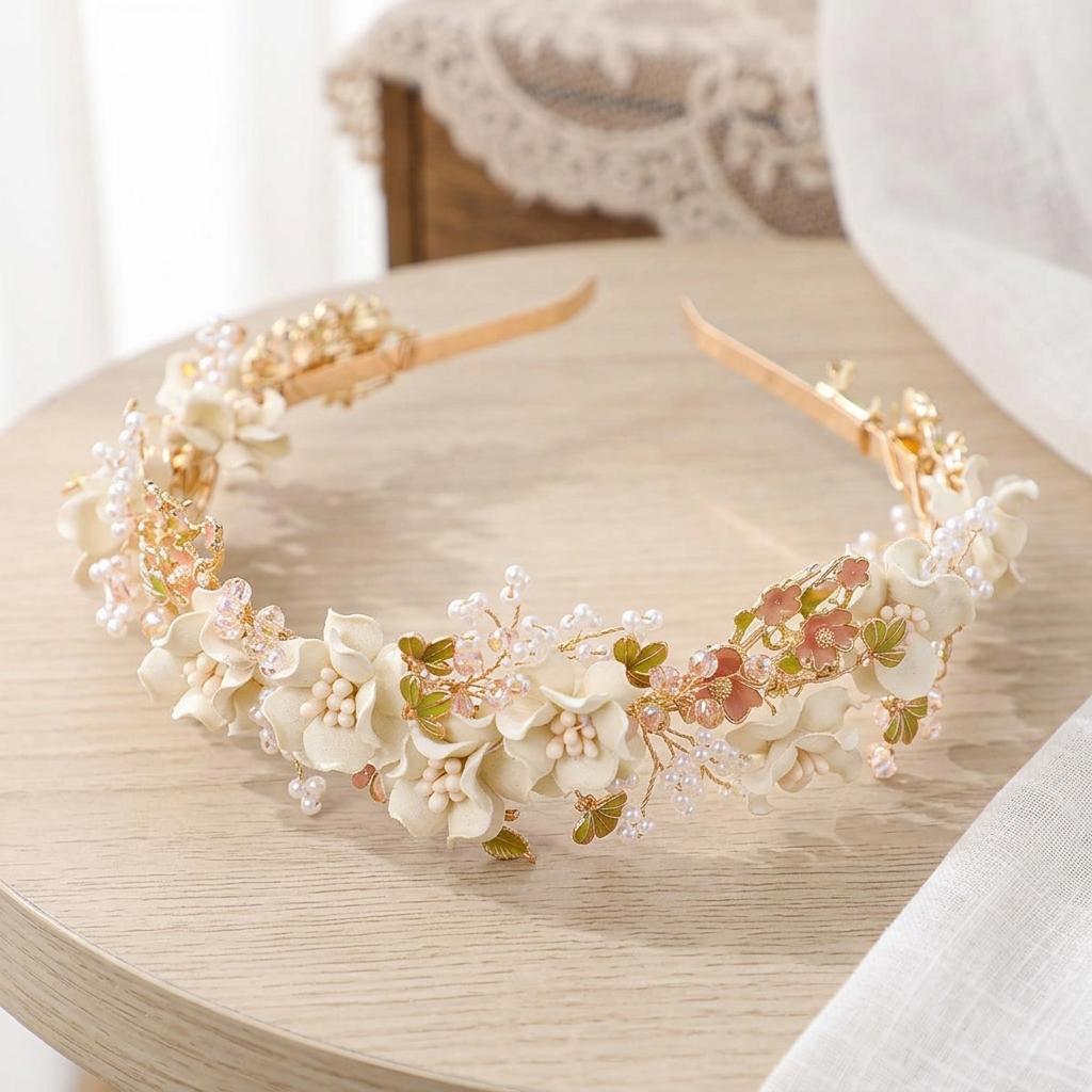 Flower Headband Elegant Alloy Hair Accessory for Women Wedding Party Daily Use