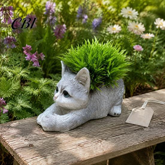 Decorative Cat Ornament Creative Resin Planter, Cute Lying Flower Pot for Garden Window Sill Plant Holder Yard, Adorable Animal Holder, Indoor Outdoor
