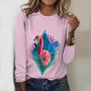 Tops For Women Colorful Flamingo Print Round Neck Long Sleeve T-shirt Fall Casual Slim Pullover Women's Long Sleeve Top