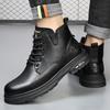 Men's Shoes Winter New British Style Retro Leather Boots Men's High-top Leather Warm and Velvet Casual Tooling Martin Boots