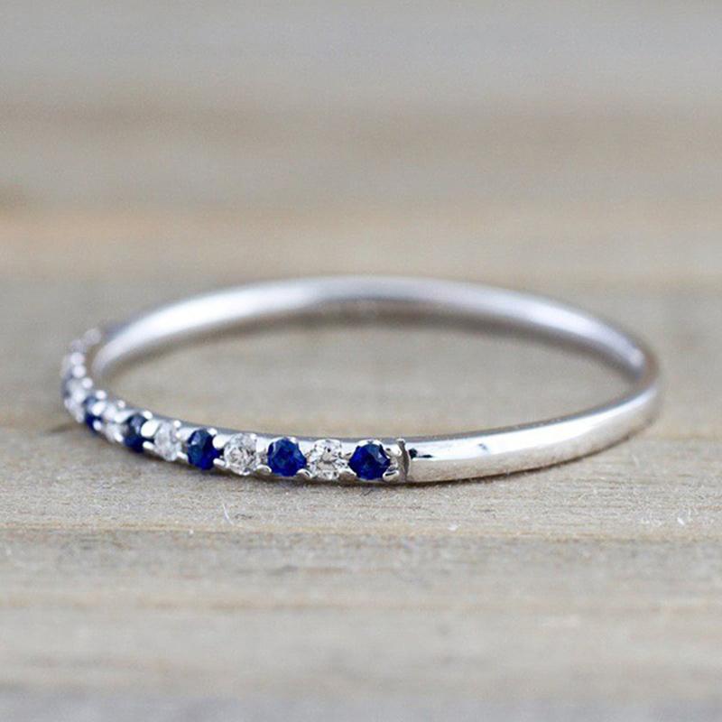Huitan Blue/Red CZ Women Rings Minimalist Thin Rings Vintage Lady's Finger Accessories for Party Daily Wear Versatile Jewelry